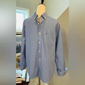 NAUTICA Shirt Classic Poplin Gingham Preppy Chest Pocket Logo Blue/White LARGE